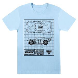 Cars Mens Lightning McQueen Blueprint Cotton T-Shirt / Baby Blue